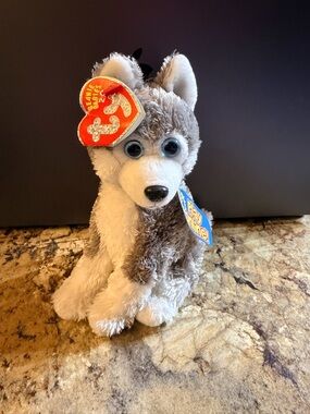 Ty Gray & White Husky Beanie Plush with Blue Eyes